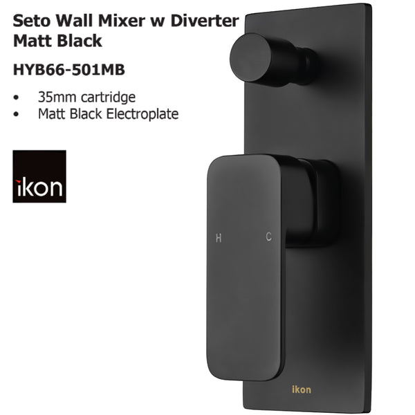 Seto Wall Mixer with Diverter Matt Black HYB66-501MB - Bathroom Hub