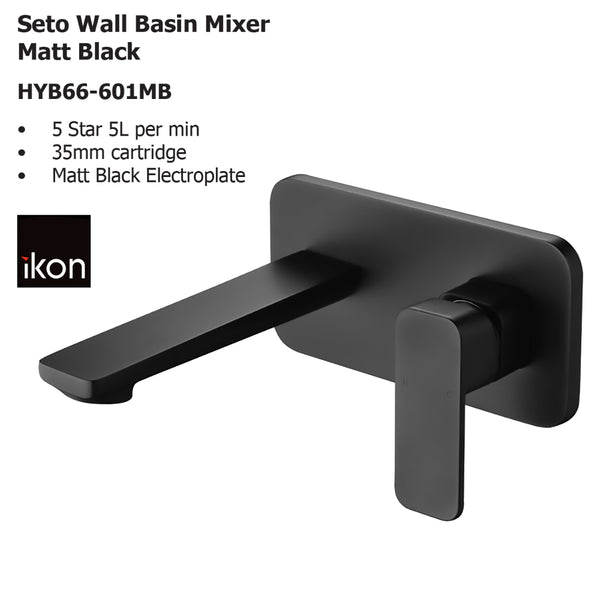 Seto Wall Basin Mixer Matt Black HYB66-601MB - Bathroom Hub