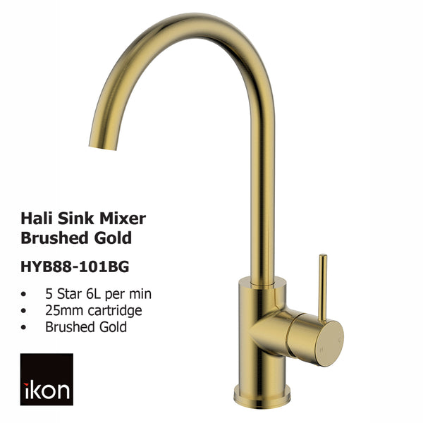 Hali Sink Mixer Brushed Gold HYB88-101BG - Bathroom Hub