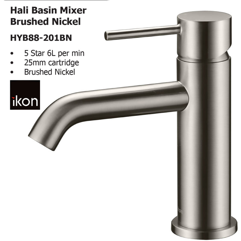 Hali Basin Mixer Brushed Nickel HYB88-201BN - Bathroom Hub