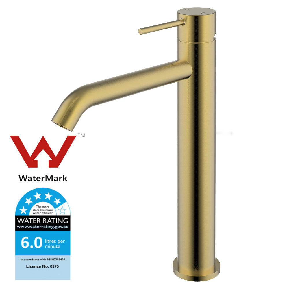 Hali High Rise Basin Mixer Brushed Gold HYB88-202BG - Bathroom Hub