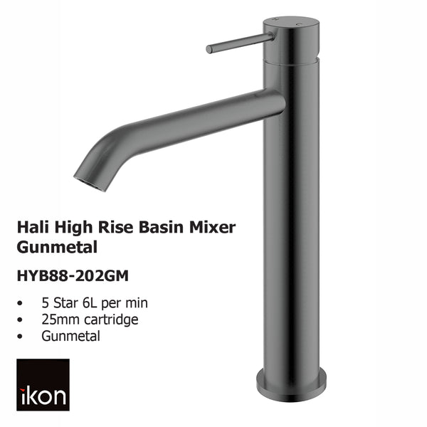 Hali High Rise Basin Mixer Gunmetal HYB88-202GM - Bathroom Hub
