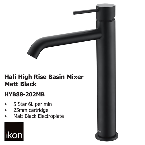 Hali High Rise Basin Mixer Matt Black HYB88-202MB - Bathroom Hub