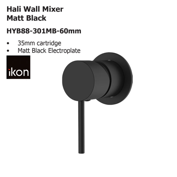 Hali Wall Mixer Matt Black HYB88-301MB-60mm - Bathroom Hub
