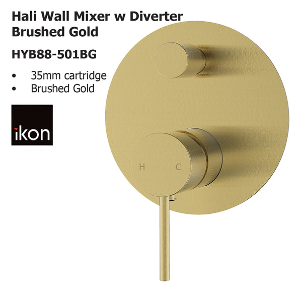 Hali Wall Mixer with Diverter Brushed Gold HYB88-501BG - Bathroom Hub