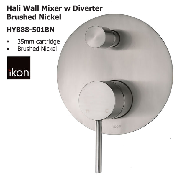 Hali Wall Mixer with Diverter Brushed Nickel HYB88-501BN - Bathroom Hub