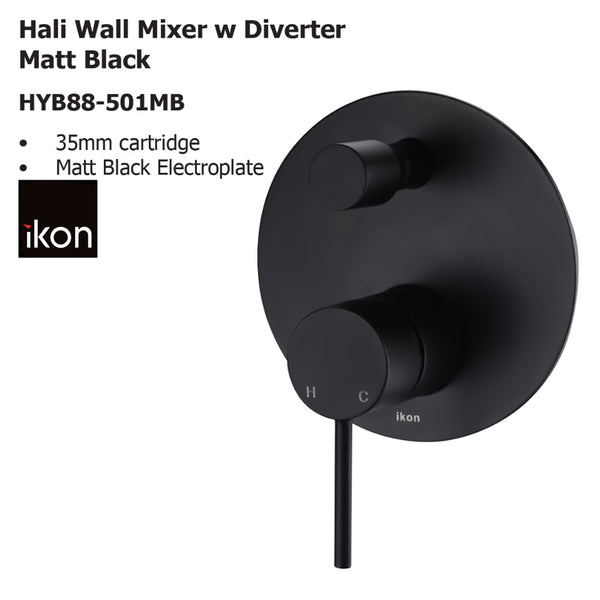 Hali Wall Mixer with Diverter Matt Black HYB88-501MB - Bathroom Hub
