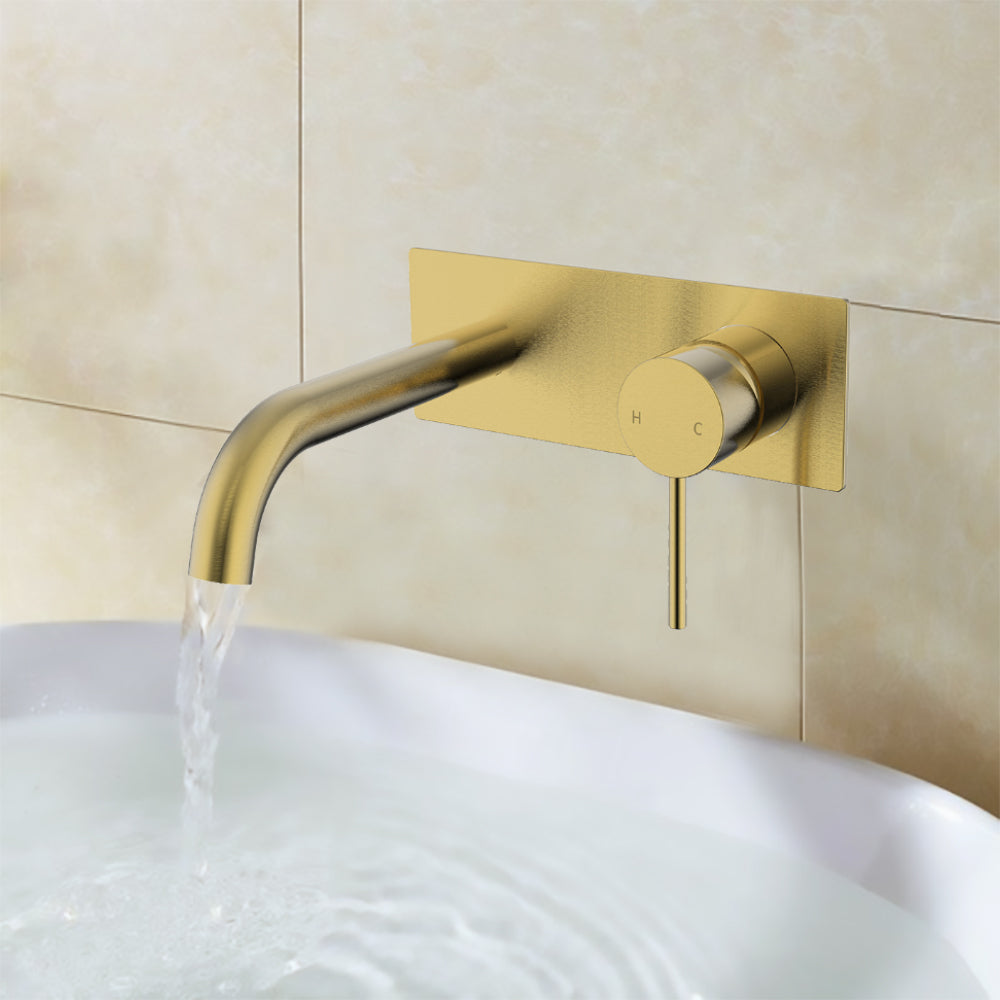 Hali Wall Basin Mixer Curved Spout Brushed Gold HYB88-602BG - Bathroom Hub