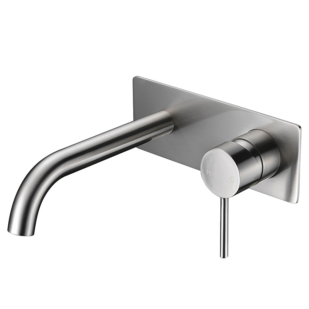 Hali Wall Basin Mixer Curved Spout Brushed Nickel HYB88-602BN - Bathroom Hub
