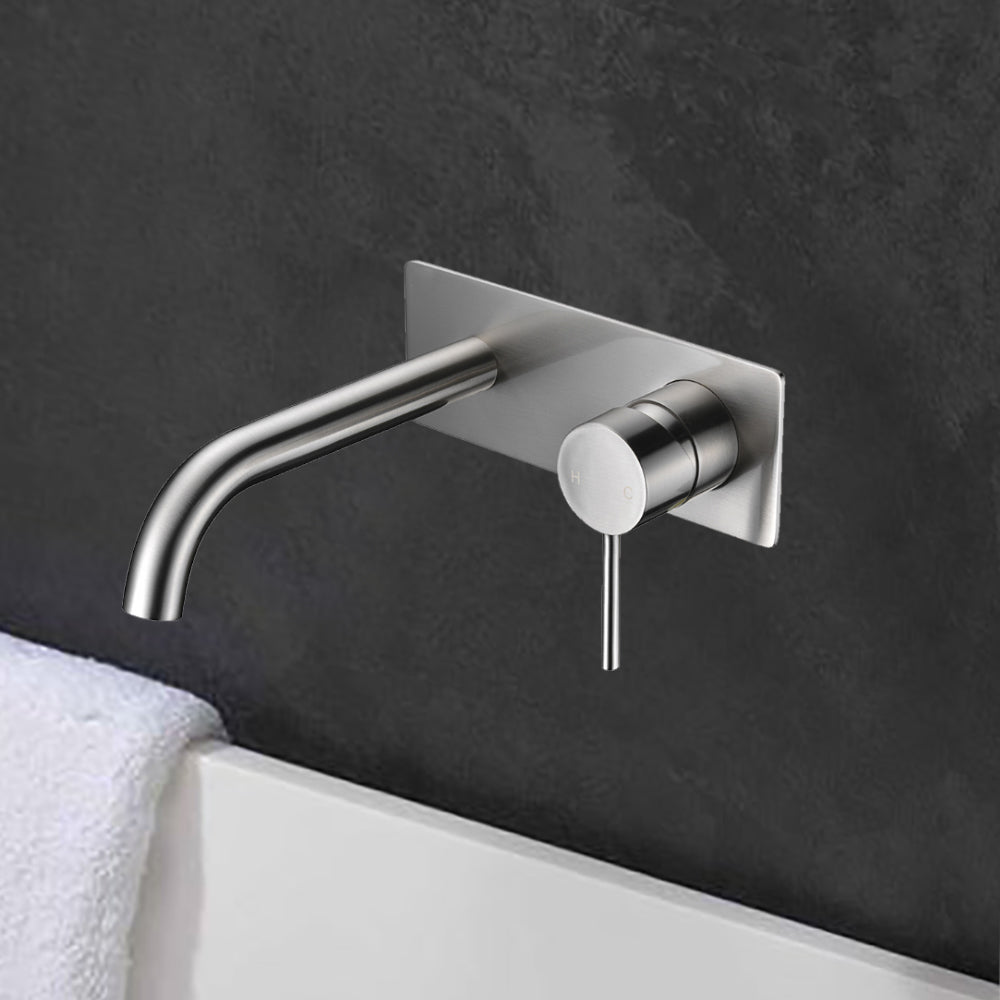 Hali Wall Basin Mixer Curved Spout Brushed Nickel HYB88-602BN - Bathroom Hub