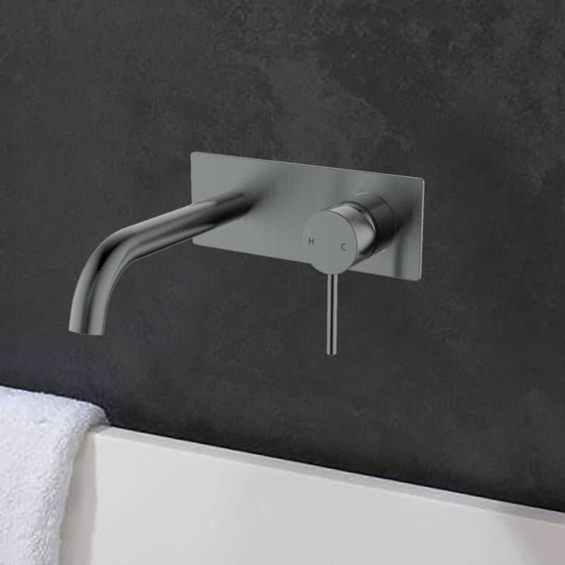 Hali Wall Basin Mixer Curved Spout Gunmetal HYB88-602GM - Bathroom Hub