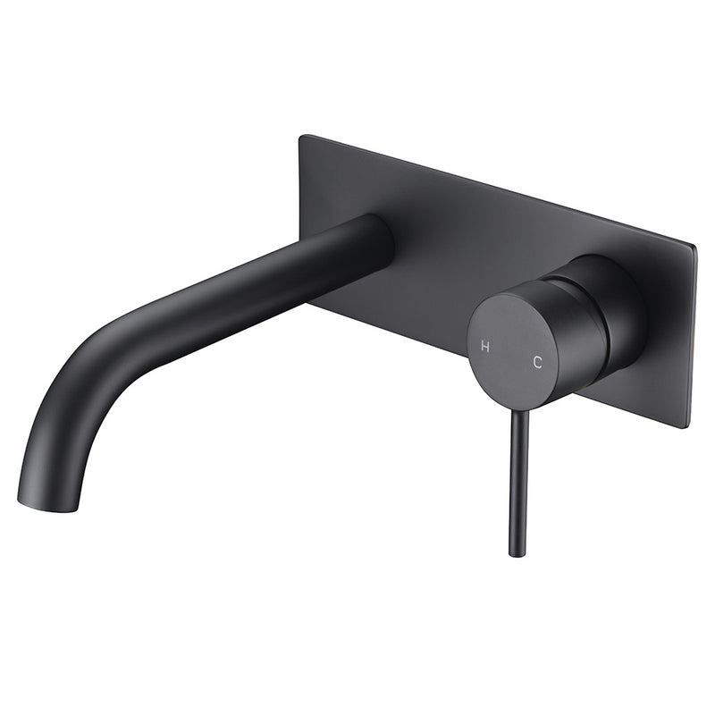 Hali Wall Basin Mixer Curved Spout Matt Black HYB88-602MB - Bathroom Hub