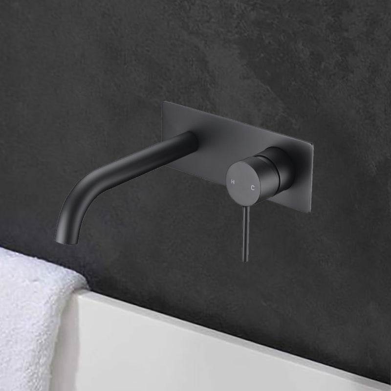 Hali Wall Basin Mixer Curved Spout Matt Black HYB88-602MB - Bathroom Hub