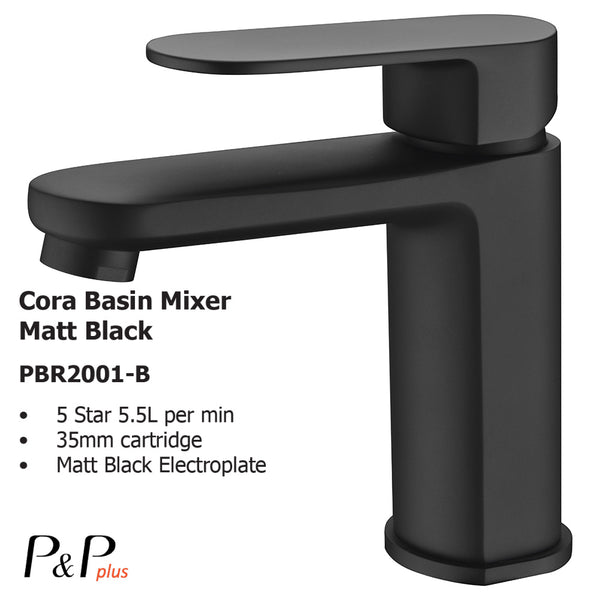 Cora Basin Mixer Matt Black PBR2001LF-B - Bathroom Hub