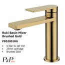 Ruki Basin Mixer Brushed Gold PBS2001LF-BG - Bathroom Hub