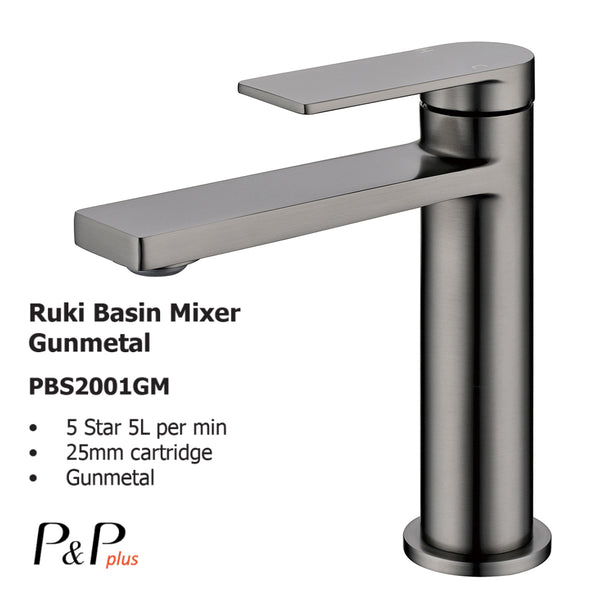 Ruki Basin Mixer Gunmetal PBS2001LF-GM - Bathroom Hub