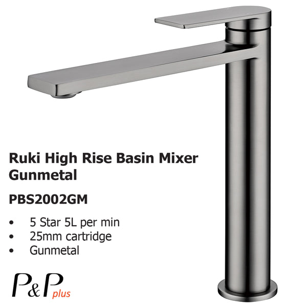 Ruki High Rise Basin Mixer Gunmetal PBS2002GM - Bathroom Hub