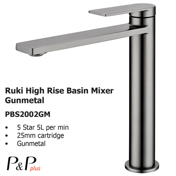 Ruki High Rise Basin Mixer Gunmetal PBS2002LF-GM - Bathroom Hub