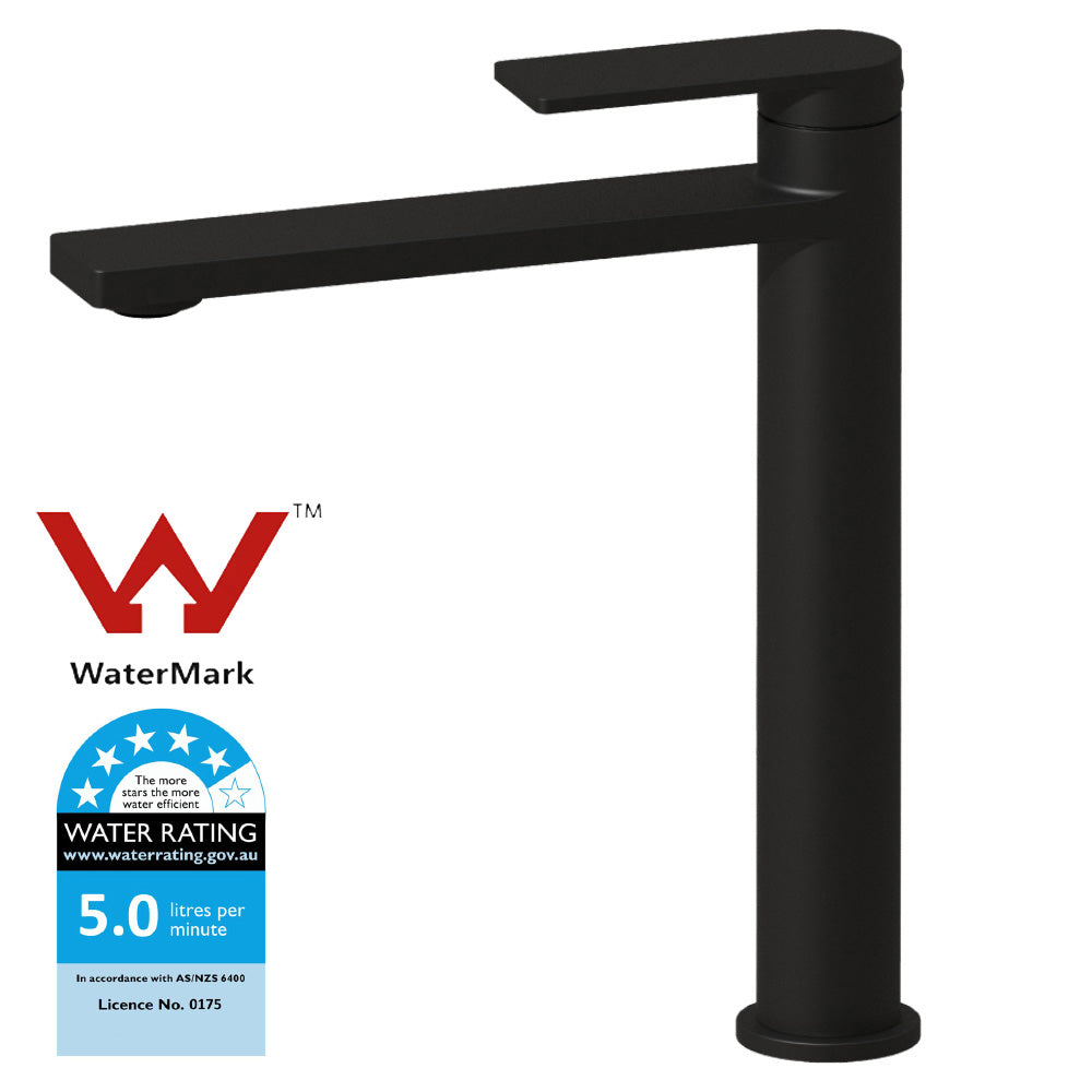 Ruki High Rise Basin Mixer Matt Black PBS2002LF-MB - Bathroom Hub