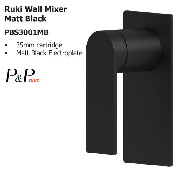 Ruki Wall Mixer Matt Black PBS3001MB - Bathroom Hub