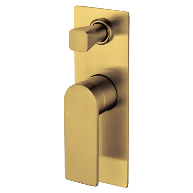 Ruki Wall Mixer with Diverter Brushed Gold PBS3002BG - Bathroom Hub