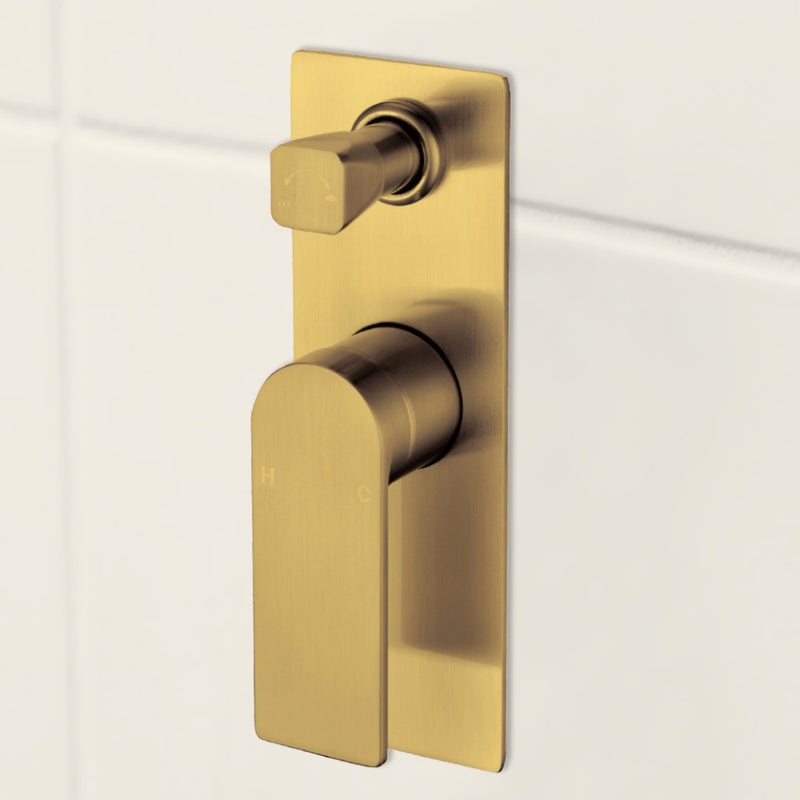 Ruki Wall Mixer with Diverter Brushed Gold PBS3002BG - Bathroom Hub