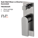 Ruki Wall Mixer with Diverter Gunmetal PBS3002GM - Bathroom Hub