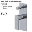 Ruki Wall Mixer with Diverter PBS3002 - Bathroom Hub