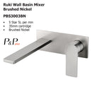 Ruki Wall Basin Mixer Brushed Nickel PBS3003-BN - Bathroom Hub