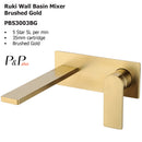 Ruki Wall Basin Mixer Brushed Gold PBS3003LF-BG - Bathroom Hub