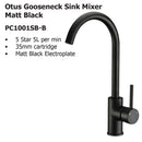 Otus Gooseneck Sink Mixer Matt Black PC1001LF-B