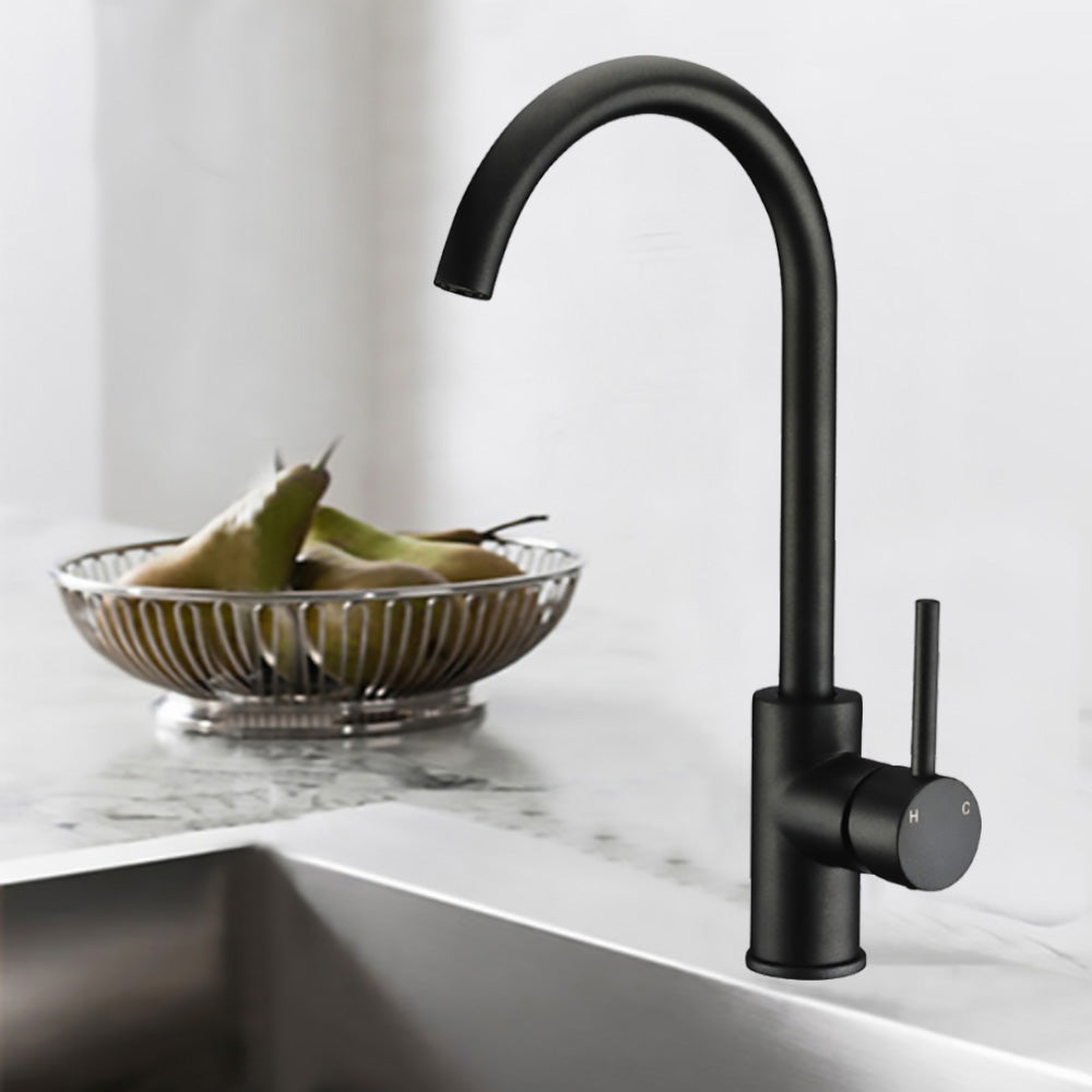Otus Gooseneck Sink Mixer Matt Black PC1001LF-B - Bathroom Hub