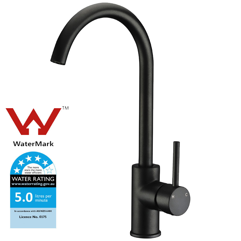 Otus Gooseneck Sink Mixer Matt Black PC1001LF-B - Bathroom Hub