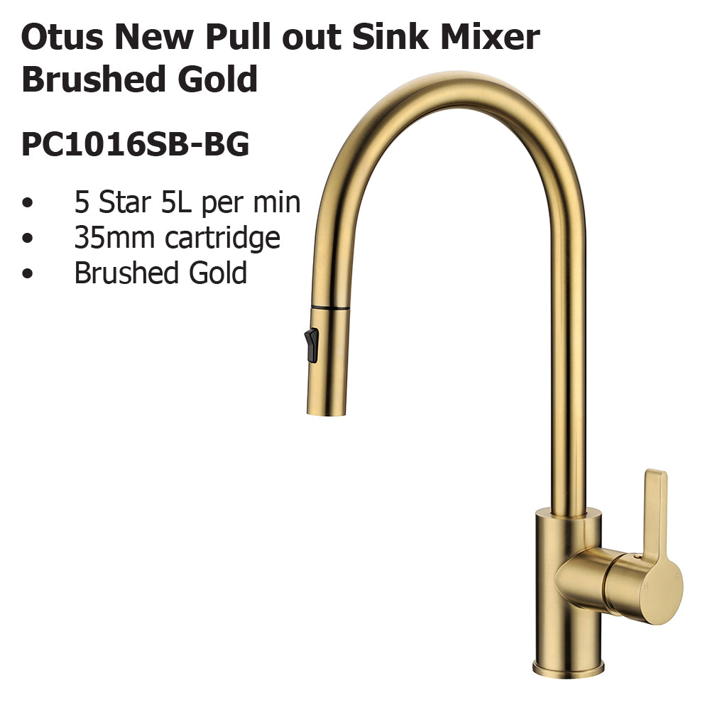 Otus New Pull out Sink Mixer Brushed Gold PC1016LF-BG - Bathroom Hub