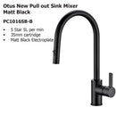 Otus New Pull out Sink Mixer Matt Black PC1016LF-B