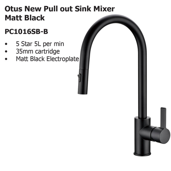 Otus New Pull out Sink Mixer Matt Black PC1016LF-B