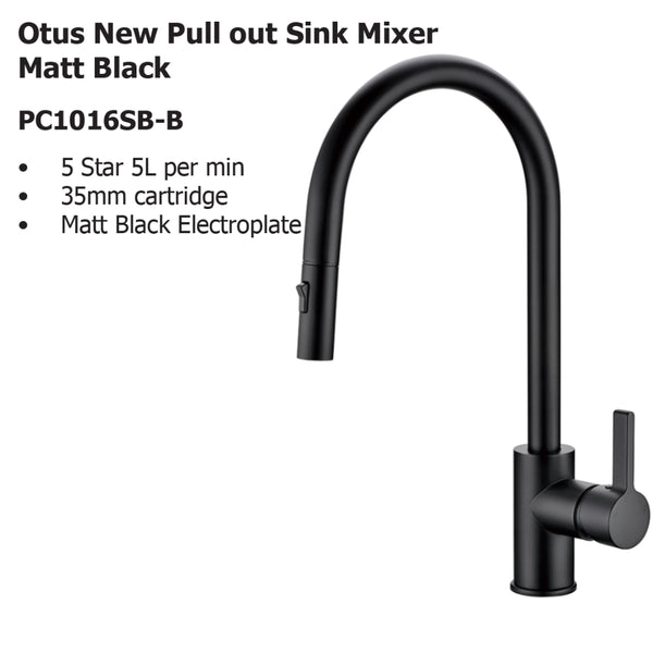Otus New Pull out Sink Mixer Matt Black PC1016SB-B