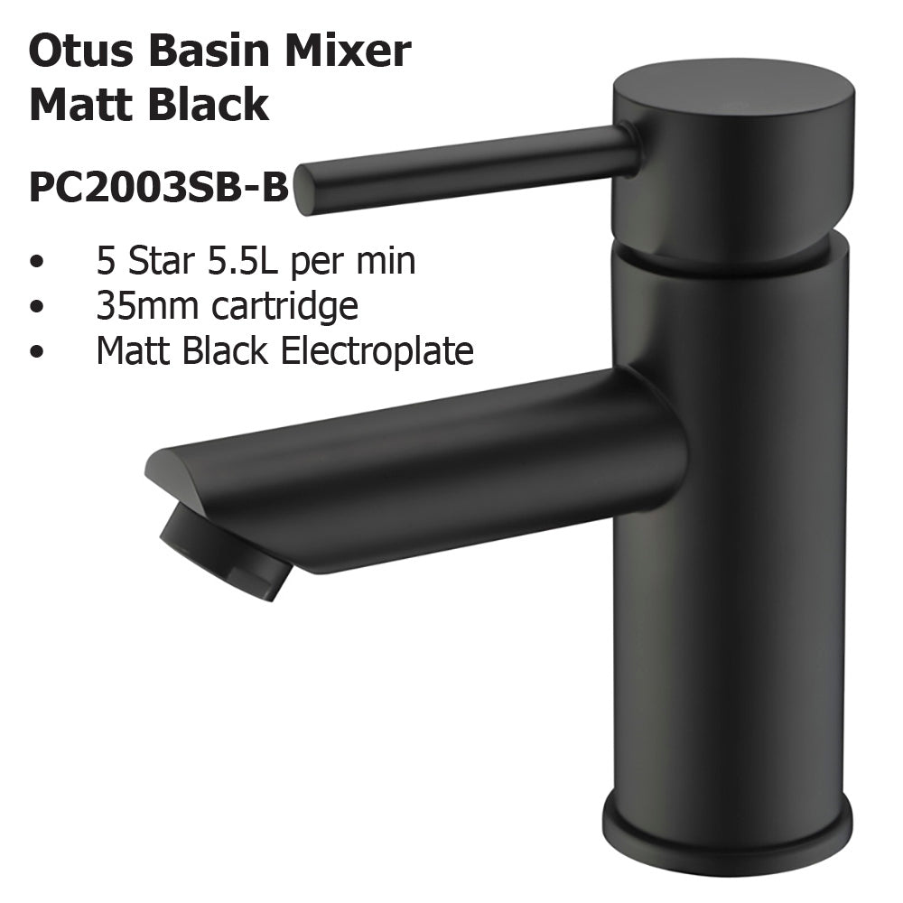 Otus Basin Mixer Matt Black PC2003LF-B - Bathroom Hub