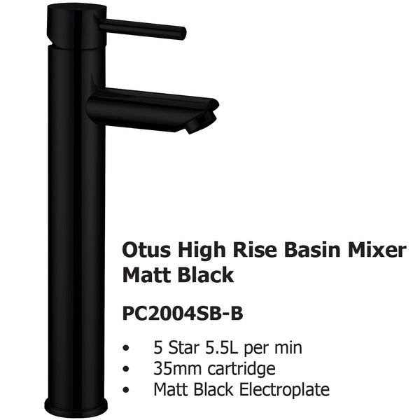 Otus High Rise Basin Mixer Matt Black PC2004LF-B