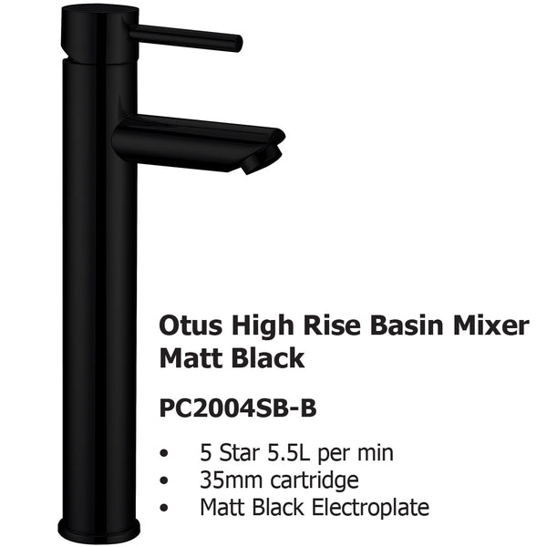 Otus High Rise Basin Mixer Matt Black PC2004SB-B