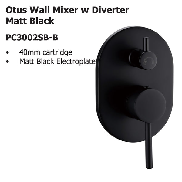 Otus Wall Mixer With Diverter Matt Black PC3002SB-B