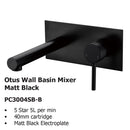 Otus Wall Basin Mixer Matt Black PC3004LF-B