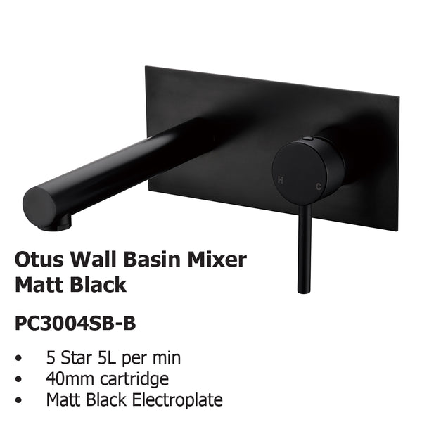 Otus Wall Basin Mixer Matt Black PC3004LF-B