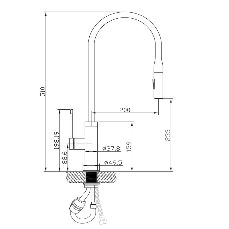 Aziz Pull out Sink Mixer in Brushed Gold PCC1002-BG