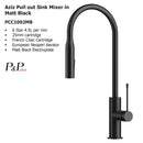 Pull out Sink Mixer in Matt Black PCC1002MB In Sydney
