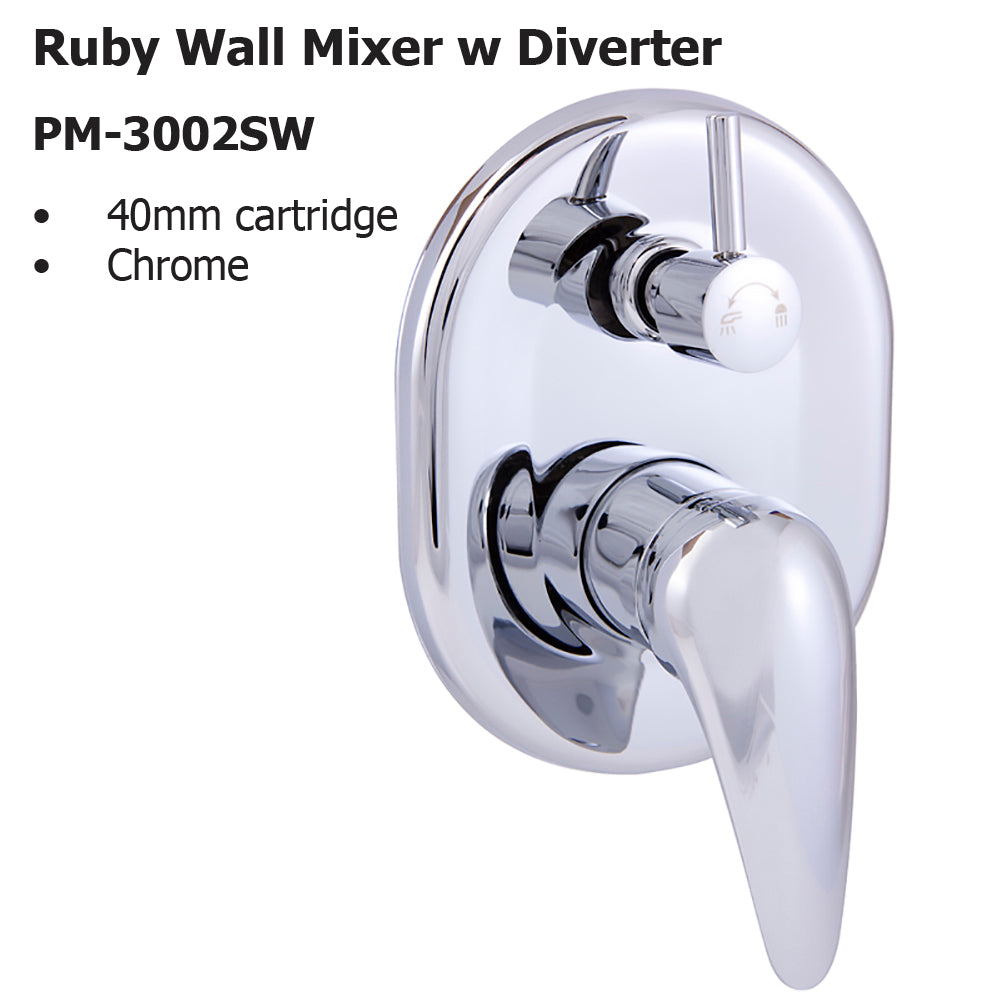 Ruby Wall Mixer w Diverter PM-3002SW - Bathroom Hub