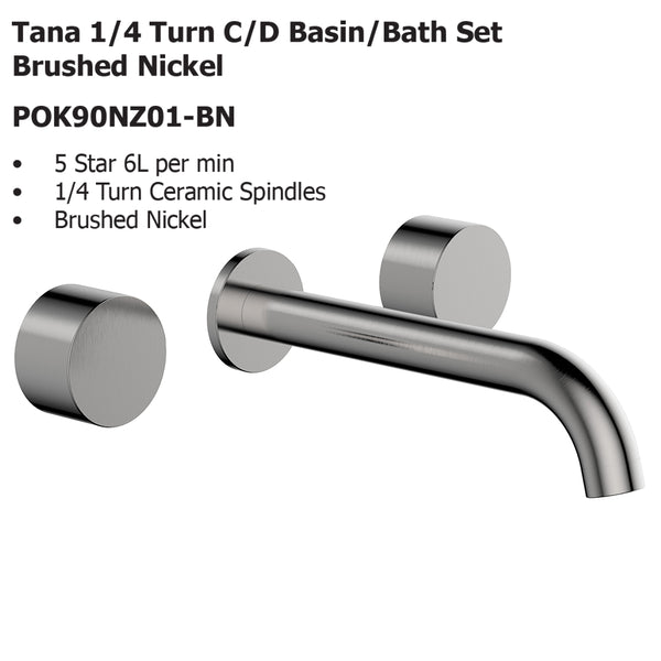 Tana 1/4 Turn C/D Basin/Bath Set Brushed Nickel POK90NZ01-BN