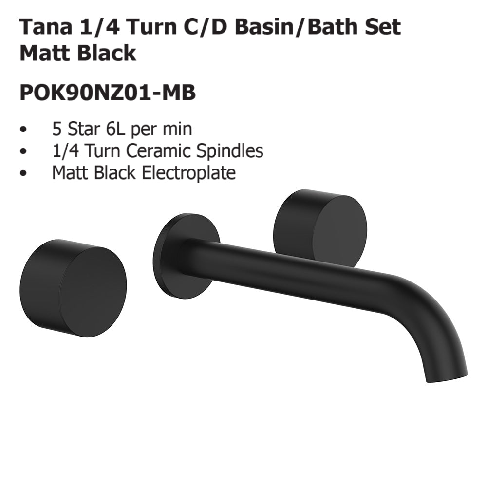 Tana 1/4 Turn C/D Basin/Bath Set Matt Black POK90NZ01-MB - Bathroom Hub
