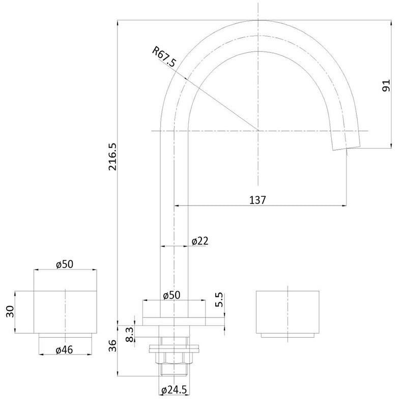 Tana 1/4 Turn C/D Basin Set Brushed Nickel POK90NZ04-BN