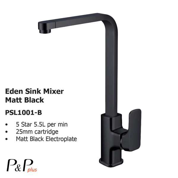 Eden Sink Mixer Matt Black PSL1001-B - Bathroom Hub